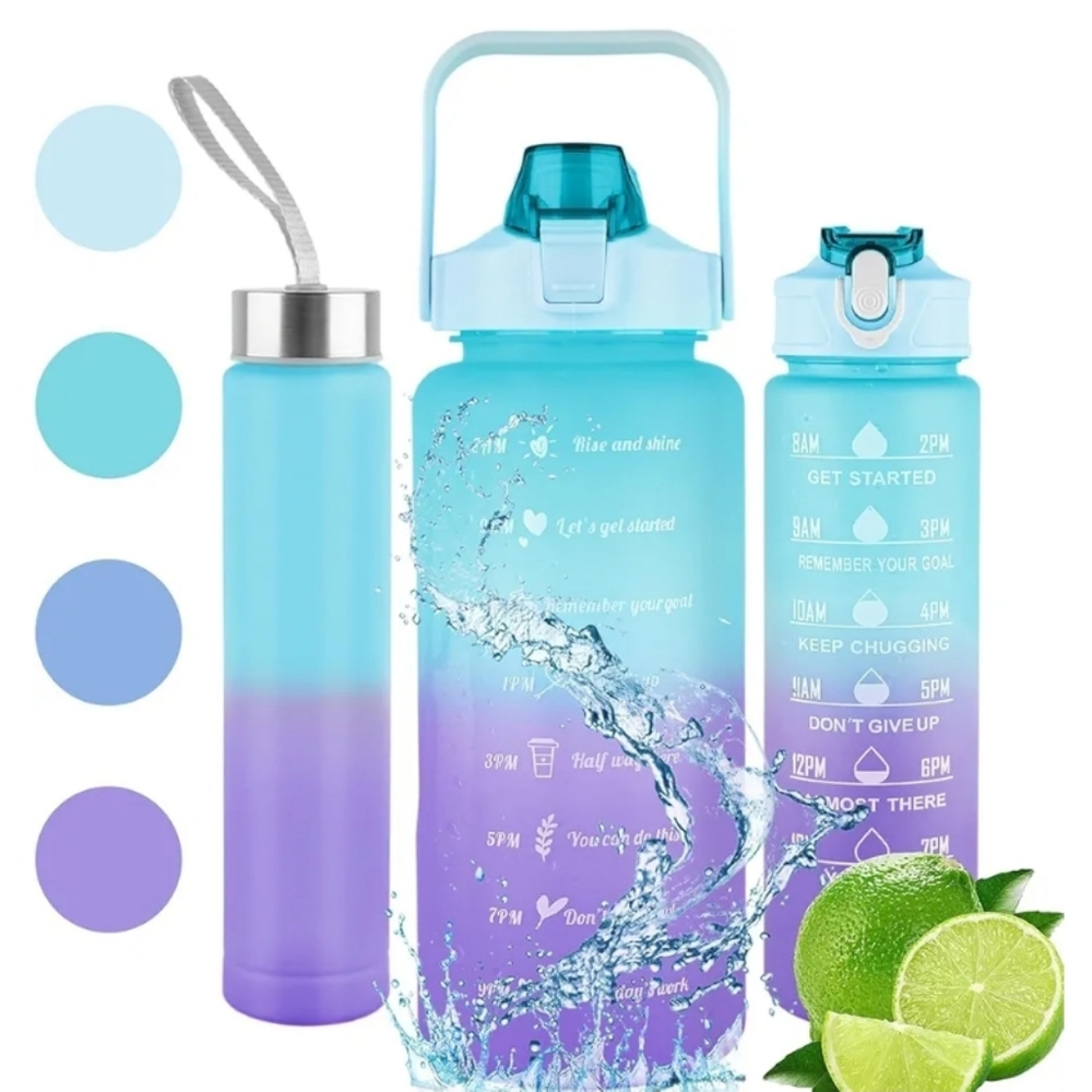 Gradient Blue and Purple Water Bottles Set Of 3